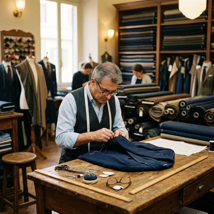 Il sarto al lavoro nell’atelier